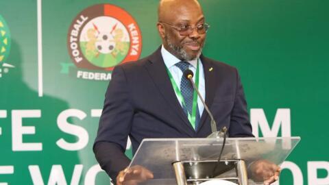 Confederation of African Football, CAF, safety and security head Dr. Christian Emeruwa  speaking in Nairobi during the CAF safe staadium initiative.