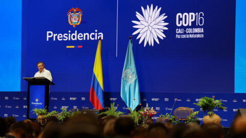 O Presidente colombiano Gustavo Petro discursa na abertura da 16.ª Cimeira das Nações Unidas sobre Biodiversidade em Cali, Colômbia, a 20 de outubro de 2024.