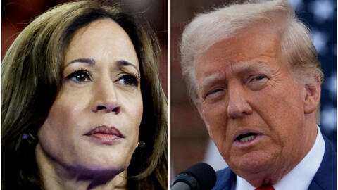 U.S. Vice President Kamala Harris in Milwaukee, Wisconsin, U.S. August 20, 2024 and former U.S. President Donald Trump in Bedminster, New Jersey, U.S., August 15, 2024 are seen in a combination of fil