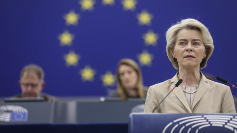 European Commission President Ursula von der Leyen delivers her speech on security and defense at the European Parliament in Strasbourg, eastern France, Wednesday, Feb. 28, 2024.