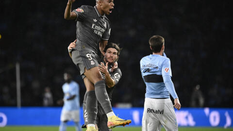 L'attaquant du Real Madrid Kylian Mbappé célèbre un but contre le Celta Vigo, le 19 octobre 2024 à Vigo.