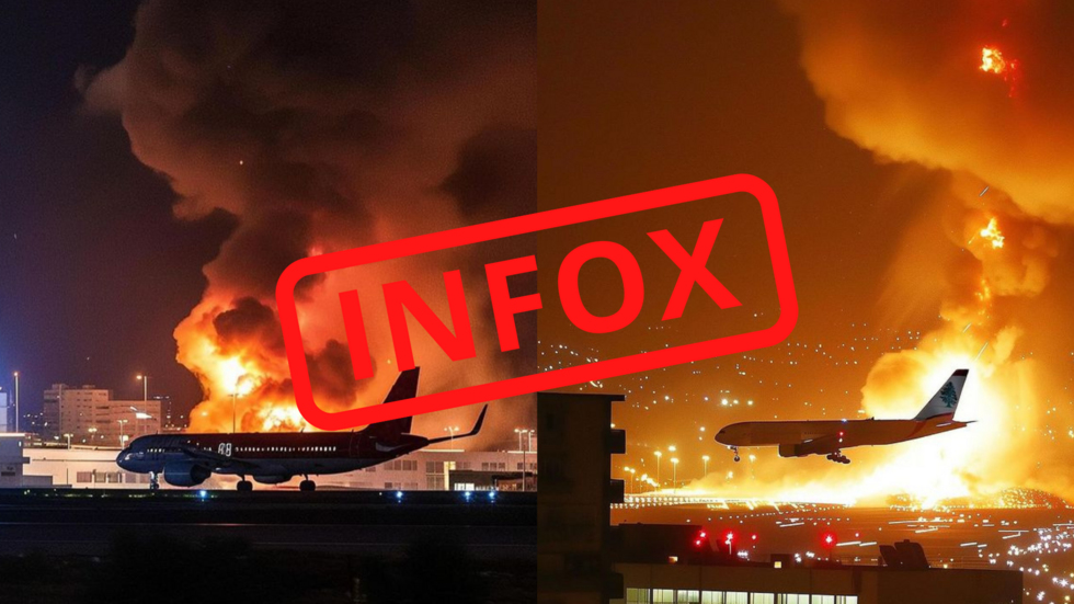 Ces images générées par l'intelligence artificielle prétendent montrer des avions commerciaux à l'aéroport de Beyrouth avec une explosion en arrière plan.