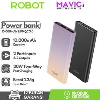 ROBOT RT11 Powerbank 10000mAh 20W PD QC 3.0 Fast Charge Dual Output USB-A &amp; Type-C - Garansi Resmi 1 Tahun