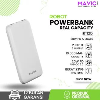 ROBOT RT12Q Powerbank 10.000mAH Daya 20W PD QC 3.0 Fast Charging Dual Input Slim Original - Garansi Resmi 1 Tahun