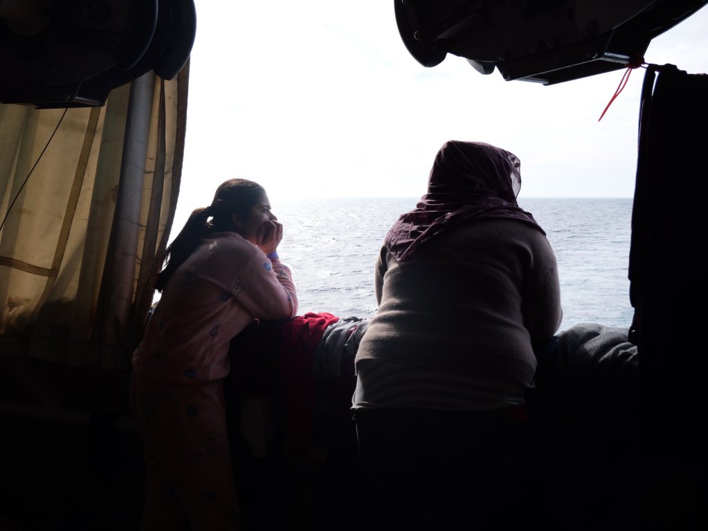 'I had no way left, other than going by smuggling,' Amina (pictured left) told InfoMigrants | Geo Barents, Central Mediterranean Sea, February, 2024 | Photo: Sou-Jie van Brunnersum