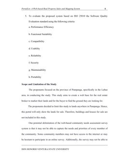 PortalLot: A Web-based Real Property Sales and Mapping System
8
5. To evaluate the proposed system based on ISO 25010 the So