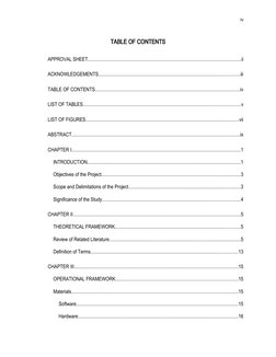 TABLE OF CONTENTS
APPROVAL SHEET.............................................................................................