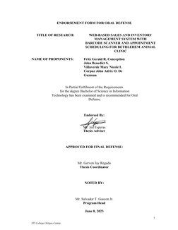 i
STI College Ortigas-Cainta
ENDORSEMENT FORM FOR ORAL DEFENSE
TITLE OF RESEARCH:
WEB-BASED SALES AND INVENTORY
MANAGEMENT SY