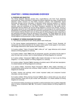 CHAPTER 1: WIRING DIAGRAMS OVERVIEW
A. PURPOSE AND OBJECTIVE
The Wiring Diagrams Manuals provide Ford, Lincoln-Mercur