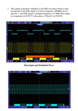1. The output at Summer Amplifier is the FSK waveform, Observe that
for data bit '0' the FSK signal is at lower frequenc