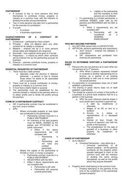 PARTNERSHIP
A contract of two or more persons who bind
themselves to contribute money, property or
industry to a co