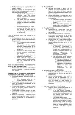 o
Profits that may be acquired from the
present property
o
Property acquired by each partner after
the formation of