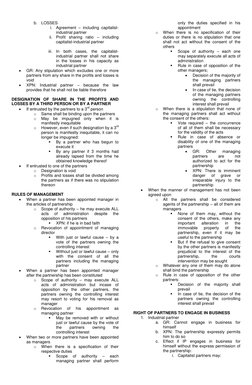 b. LOSSES
i. Agreement – including capitalist-
industrial partner
ii. Profit sharing ratio – including
capitalist-indu