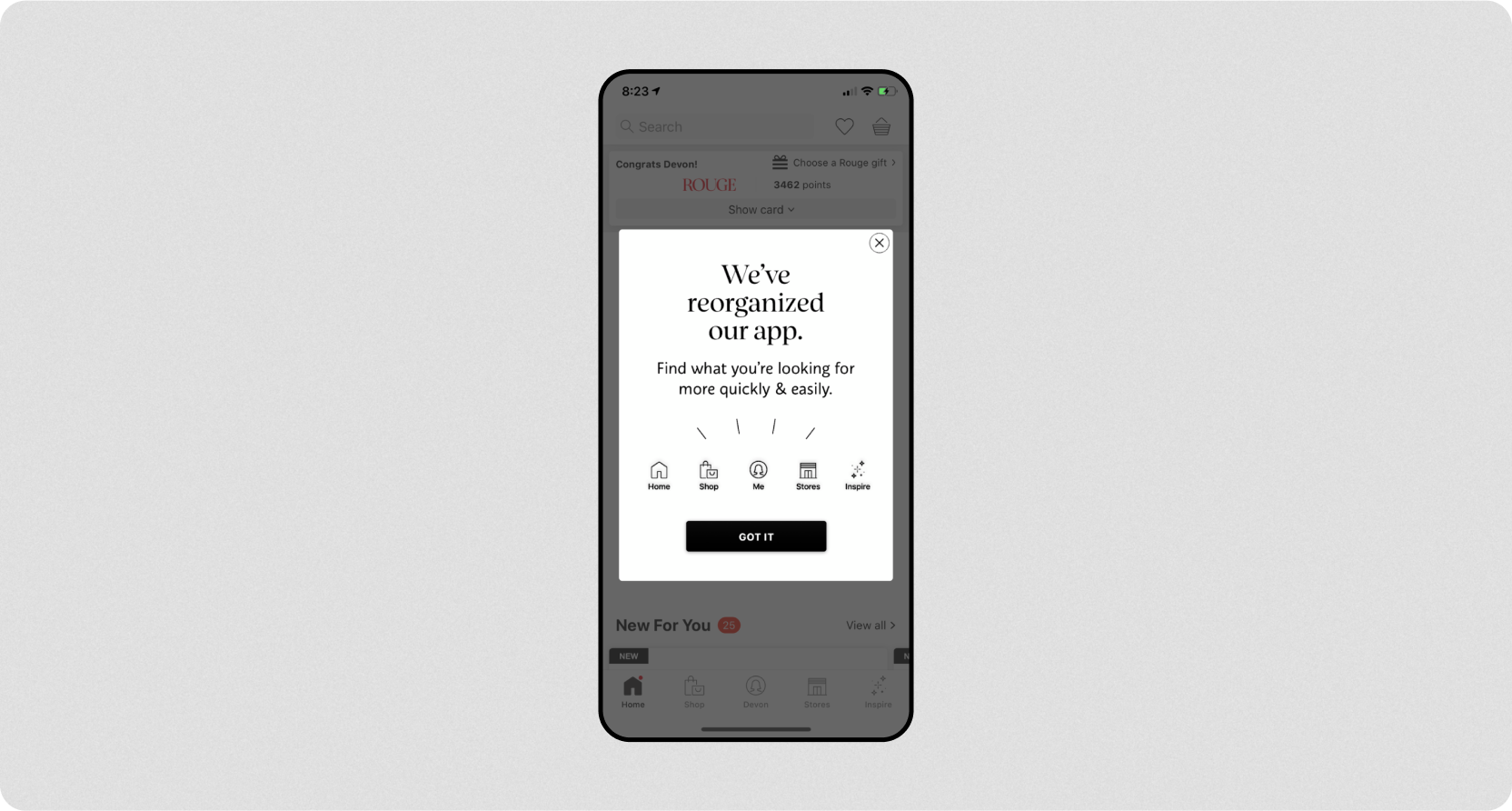 An example of an in-app modal