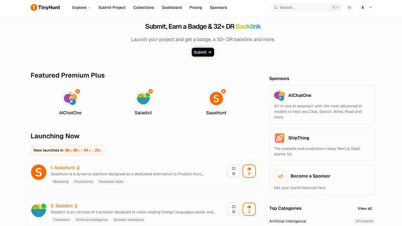 TinyHunt application interface and features