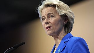 La présidente de la Commission européenne, Ursula von der Leyen, s'exprime lors de la cérémonie d'ouverture de la conférence sur le redressement de l'Ukraine à Berlin, Allemagne, mardi 11 juin 2024.