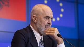 FILE: Albanian Prime Minister Edi Rama attends a press conference following the second intergovernmental EU-Albania conference in Luxembourg, 15 October 2024