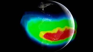 Görselde Dünya'nın manyetik alanındaki zayıf nokta görülüyor