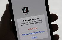 A TikTok app shown on a phone in San Francisco on 17 January, the day before the ban went into force