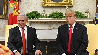 İsrail Başbakanı Binyamin Netanyahu, ABD Başkanı Donald Trump ile beraber, 25 Mart 2017