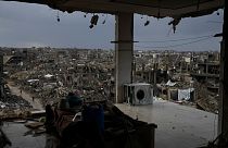 The destruction caused by the Israeli air and ground offensive is seen from a destroyed building in Jabaliya, Gaza Strip, Thursday, Feb. 6, 2025.