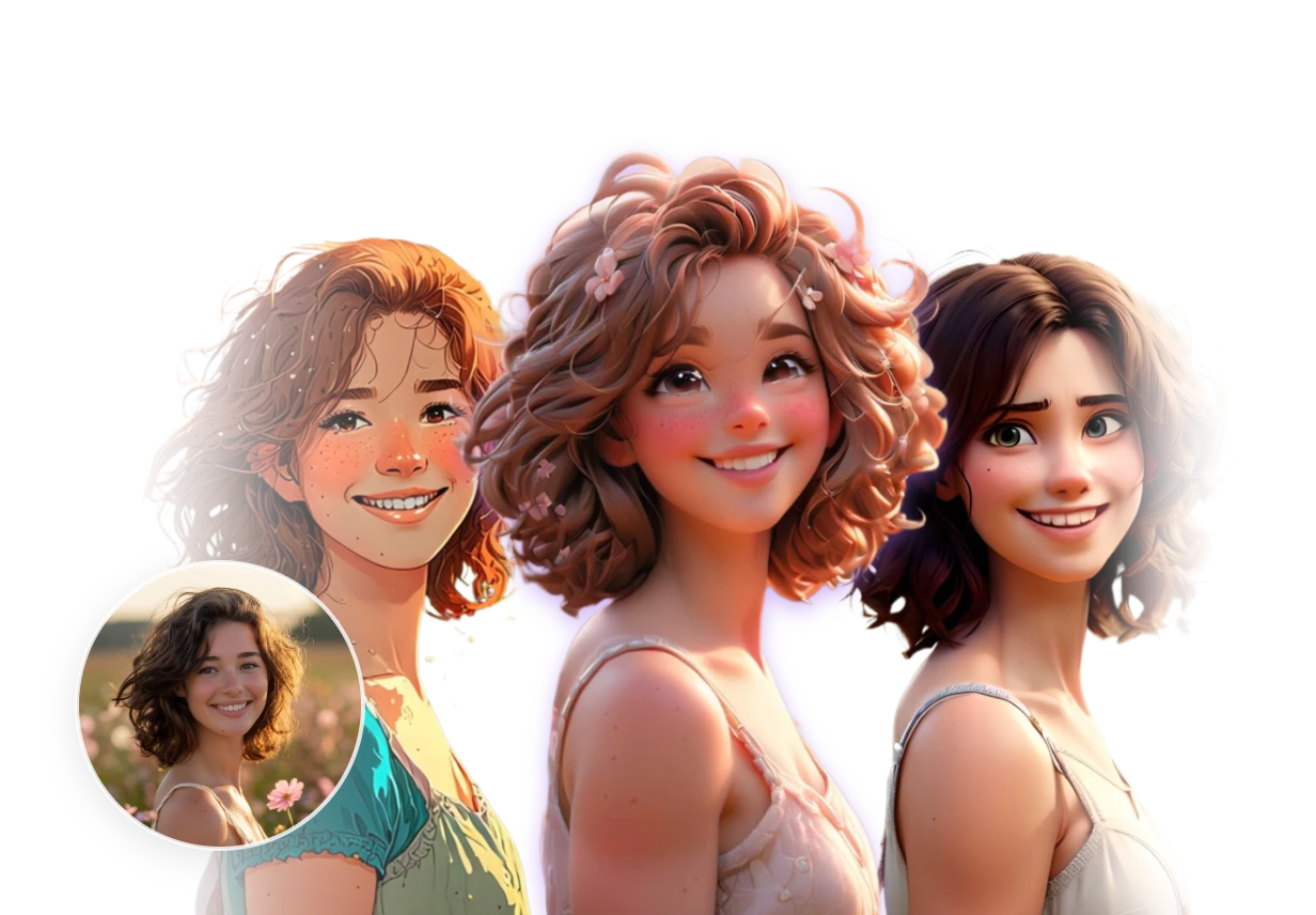 transform beautiful girl's portrait into anime, cartoon styles with Fotor ai filter