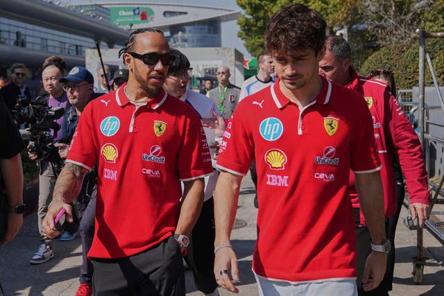 <p>Lewis Hamilton and Charles Leclerc</p>