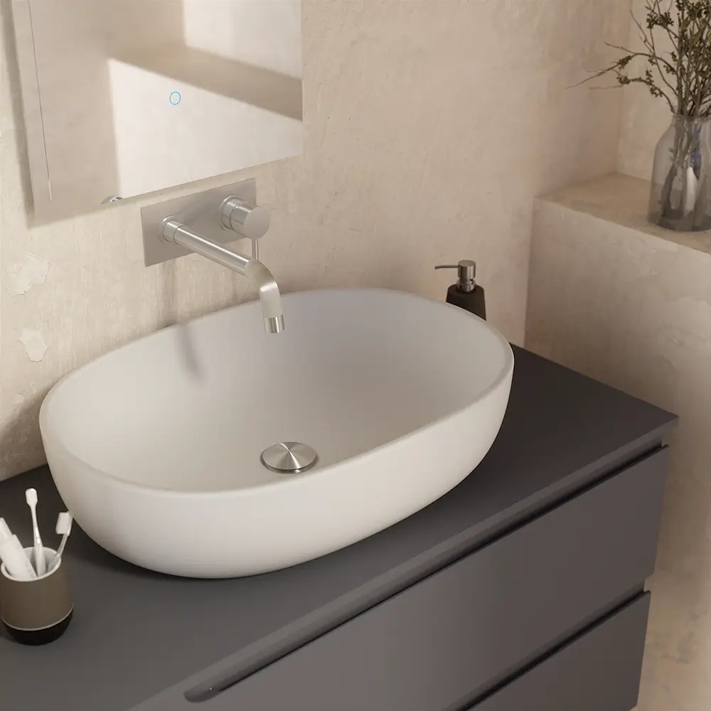 Lavabo da appoggio ovale 60x43x14,5cm Bianco opaco Lavabo da appoggio ovale 60x43x14,5cm Bianco opaco