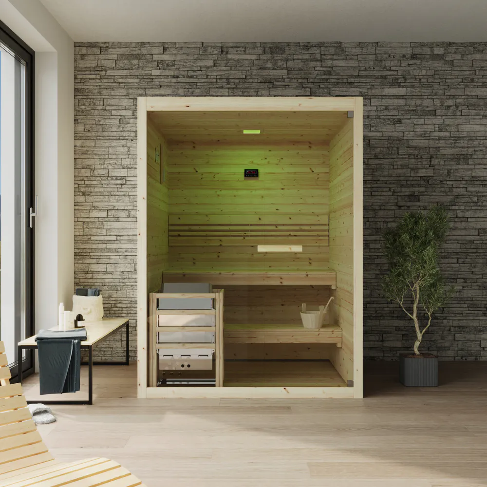 Sauna finlandese da interno 2-3 persone 150x120cm h200 in legno di abete | Nirva Sauna finlandese da interno 2-3 persone 150x120cm h200 in legno di abete | Nirva