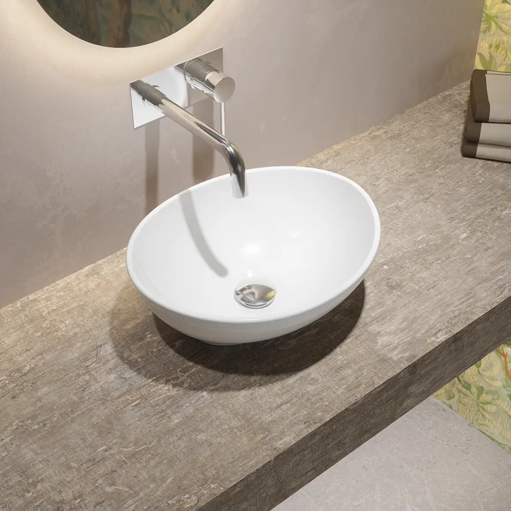 Lavabo da appoggio ovale in ceramica 41x34x14,5 cm Bianco Lavabo da appoggio ovale in ceramica 41x34x14,5 cm Bianco