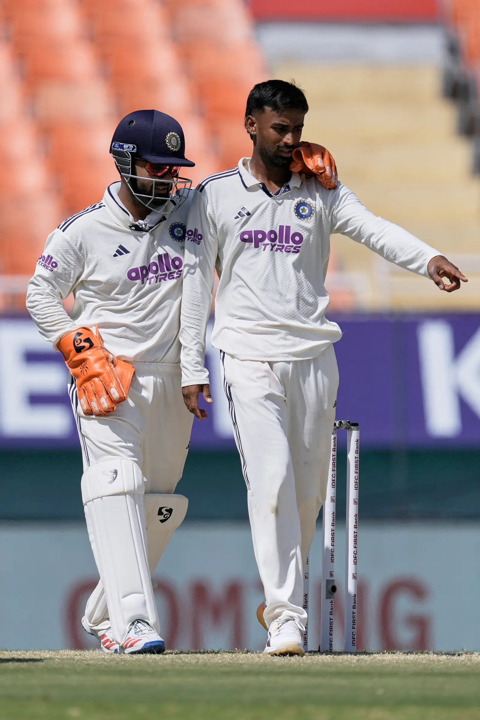 Indias Rishabh Pant, left, talks to Manav Suthar (AP Photo) Indias Rishabh Pant, left, talks to Manav Suthar