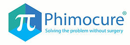 Phimocure Logo in blue and green. Registered GB trademark UK00003223688 and US 5982492