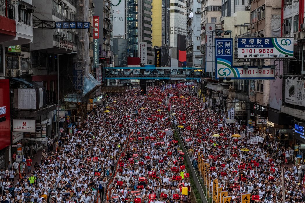 2019年6月在香港举行的反对引渡法的抗议活动。