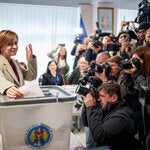 President Maia Sandu casting her ballot in Chisinau, Moldova, on Sunday. She declared victory “in an unfair fight.”