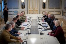 Ukrainian President Zelensky meeting with the U.S. secretary of defense, Lloyd Austin, and his delegation in Kyiv, in a photograph released by the Ukrainian Presidential Press Service on Monday.