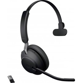 Jabra Evolve2 65 monaural On Ear headset Bluetooth® Mono Fekete Hangerő szabályozás, Elemtöltés kije