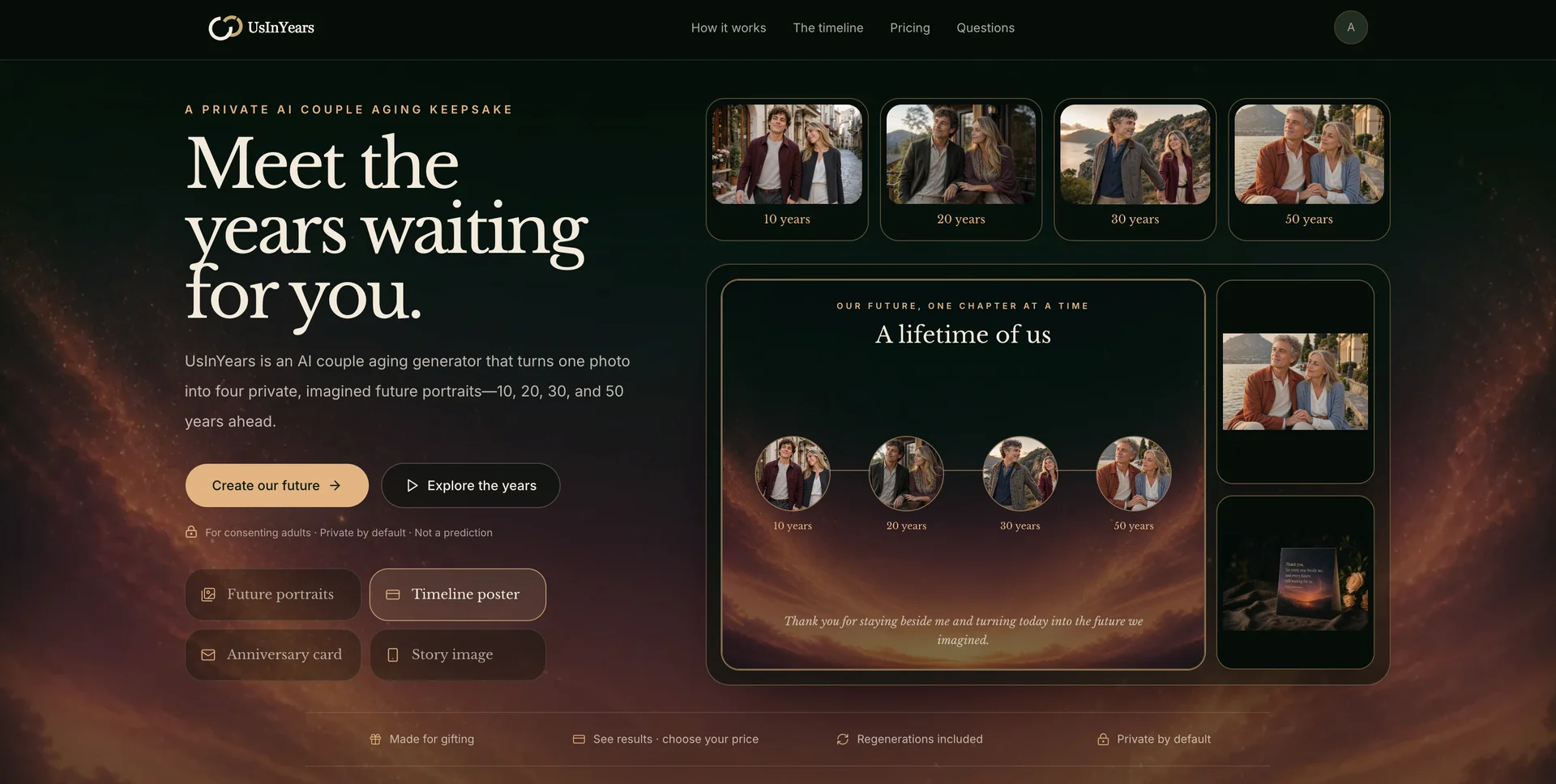 UsInYears – Imagine growing old together with four private AI couple portraits.