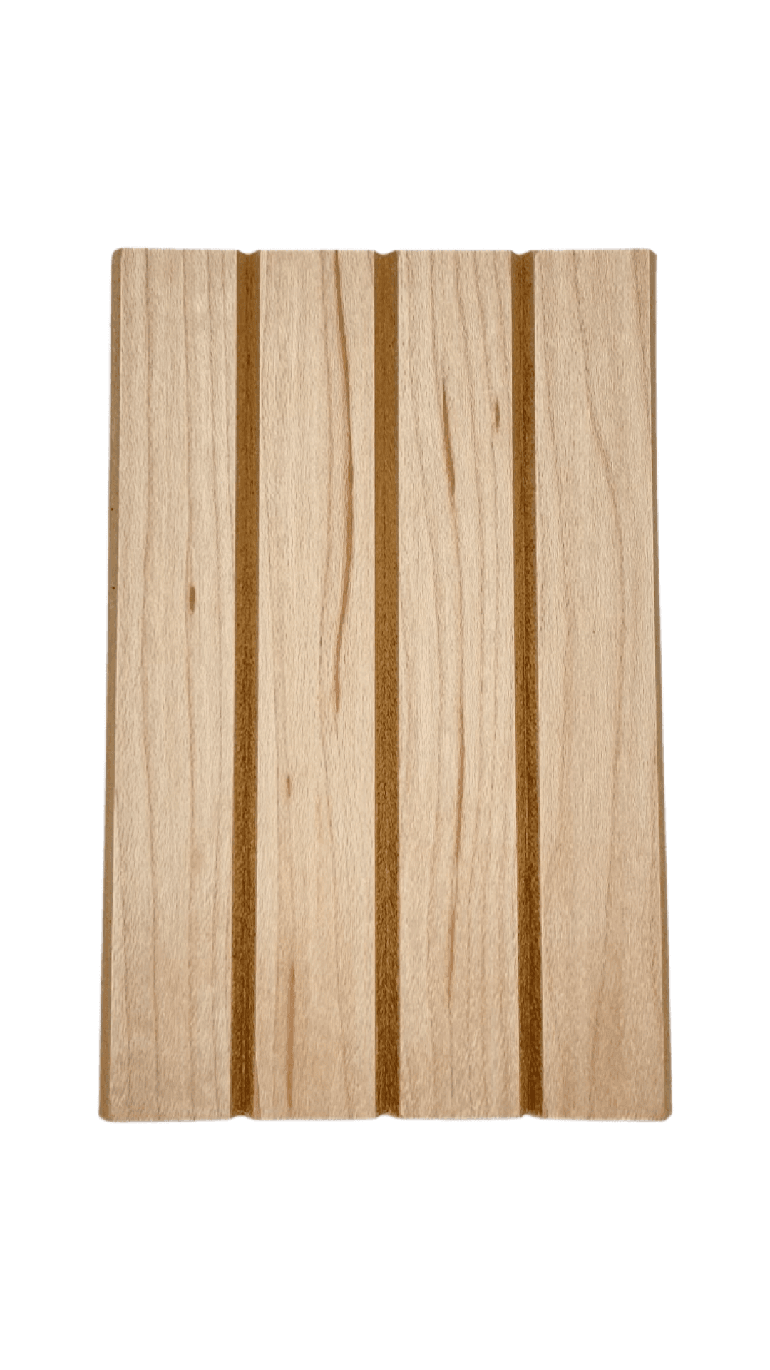 White oak tambour trivet with four vertical dark grooves on light wood, square shape, displayed on a clean white background. | Custom tambour and architectural wood specialists