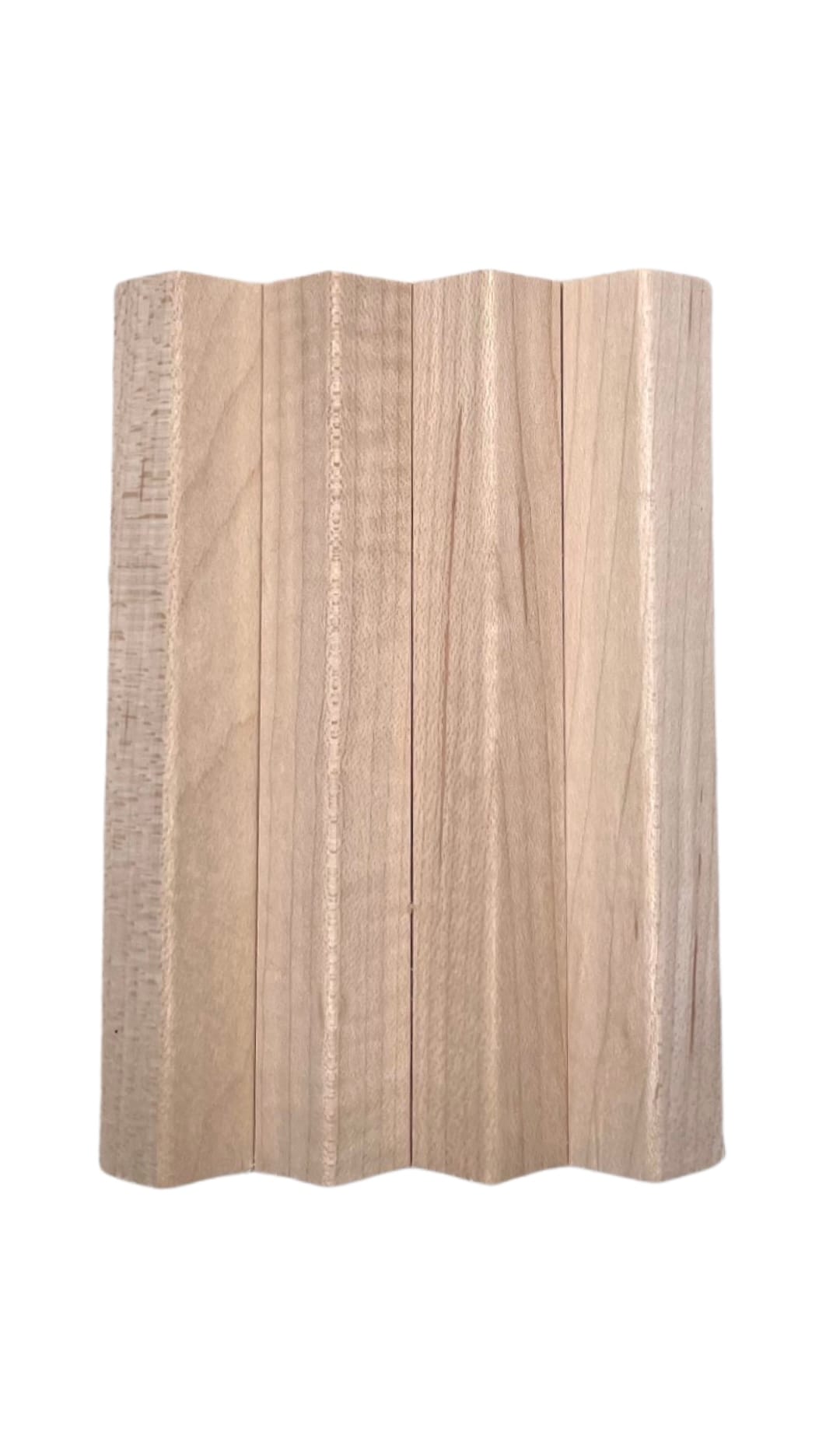 Light wood flexible tambour panel with wavy texture, perfect for modern interiors. Shown on white background. | Custom tambour and architectural wood specialists