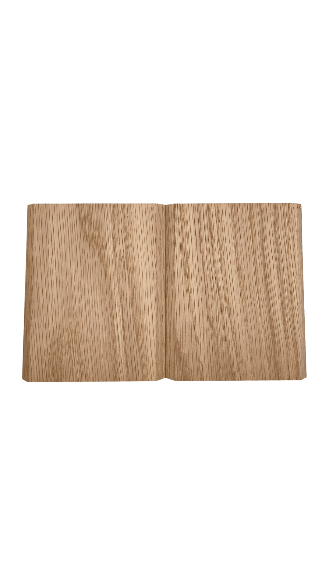 Wide plank wood panels in a light brown finish, showcased on an open book with a white background. Ideal for modern interiors. | Custom tambour and architectural wood specialists