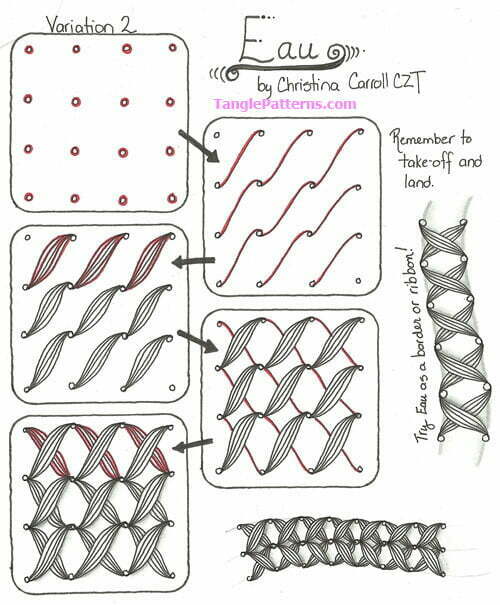 How to draw the Zentangle pattern Eau, tangle and deconstruction by Christina Carroll. Image copyright the artist and used with permission, ALL RIGHTS RESERVED.
