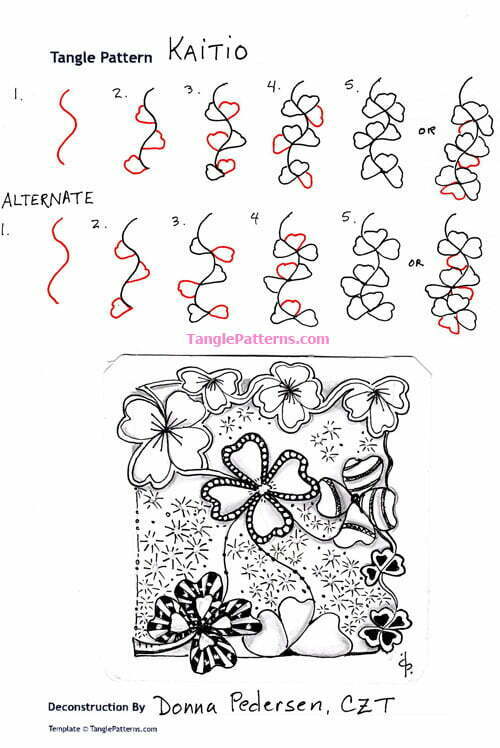 How to draw the Zentangle pattern Kaitio, tangle and deconstruction by Donna Pedersen. Image copyright the artist and used with permission, ALL RIGHTS RESERVED. How to draw the Zentangle pattern Kaitio, tangle and deconstruction by Donna Pedersen. Image copyright the artist and used with permission, ALL RIGHTS RESERVED.