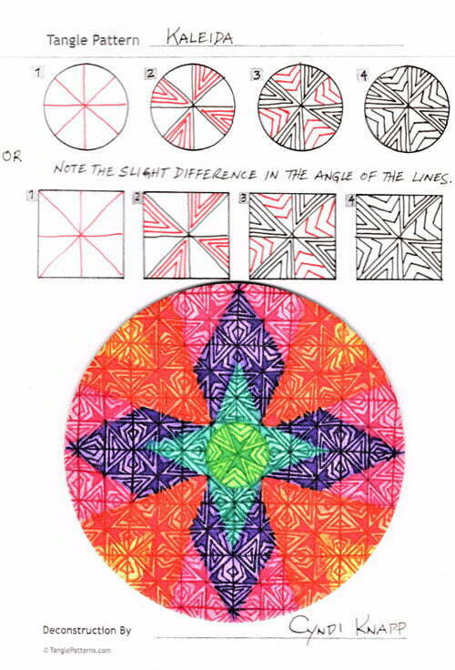 How to draw the Zentangle pattern Kaleida, tangle and deconstruction by Cyndi Knapp. Image copyright the artist and used with permission, ALL RIGHTS RESERVED. How to draw the Zentangle pattern Kaleida, tangle and deconstruction by Cyndi Knapp. Image copyright the artist and used with permission, ALL RIGHTS RESERVED.