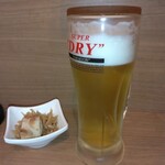 鳥道酒場 - お通しと生ビール