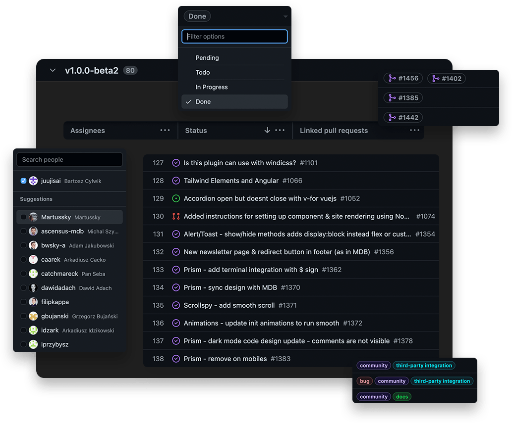 TE dark community support components preview