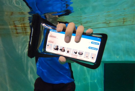 A mobile phone underwater