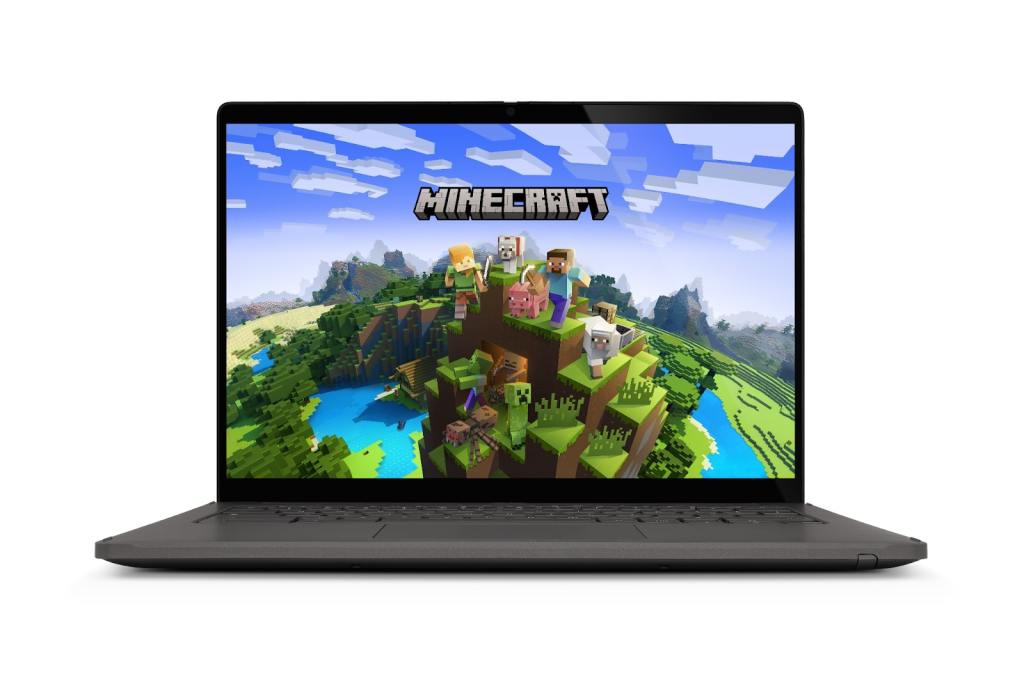 Minecraft displayed on a laptop screen