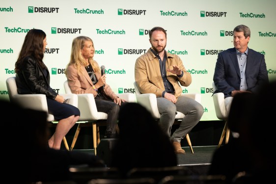 Dr. Debra L. Emmons Vice President & CTO The Aerospace Corporation, Even Rogers CEO and Co-Founder True Anomaly, and Tim Solms CEO Slingshot Aerospace on stage at TechCrunch Disrupt 2024 on Monday, Oct. 28, 2024.