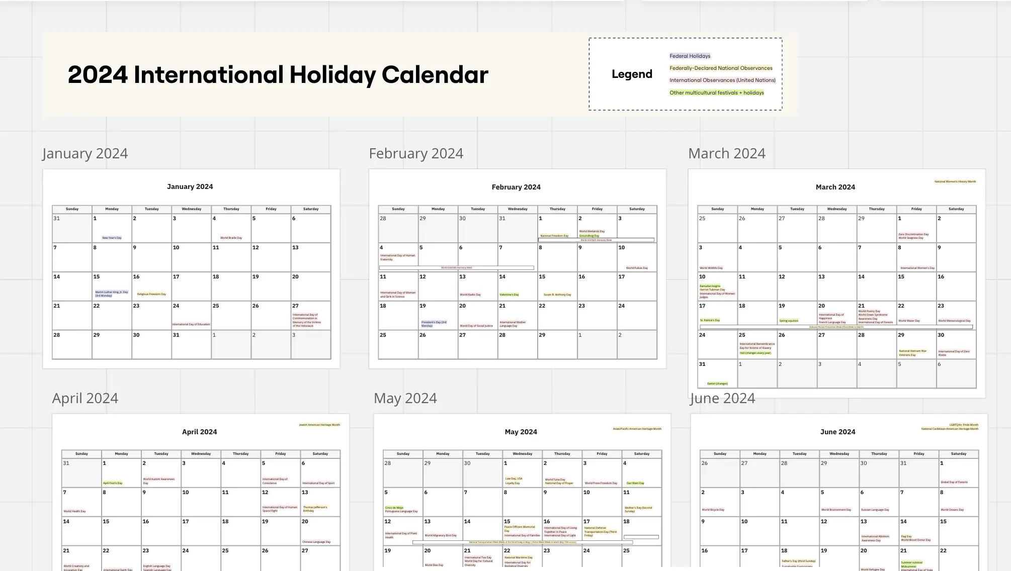 Template cover of 2025 International Holiday Calendar