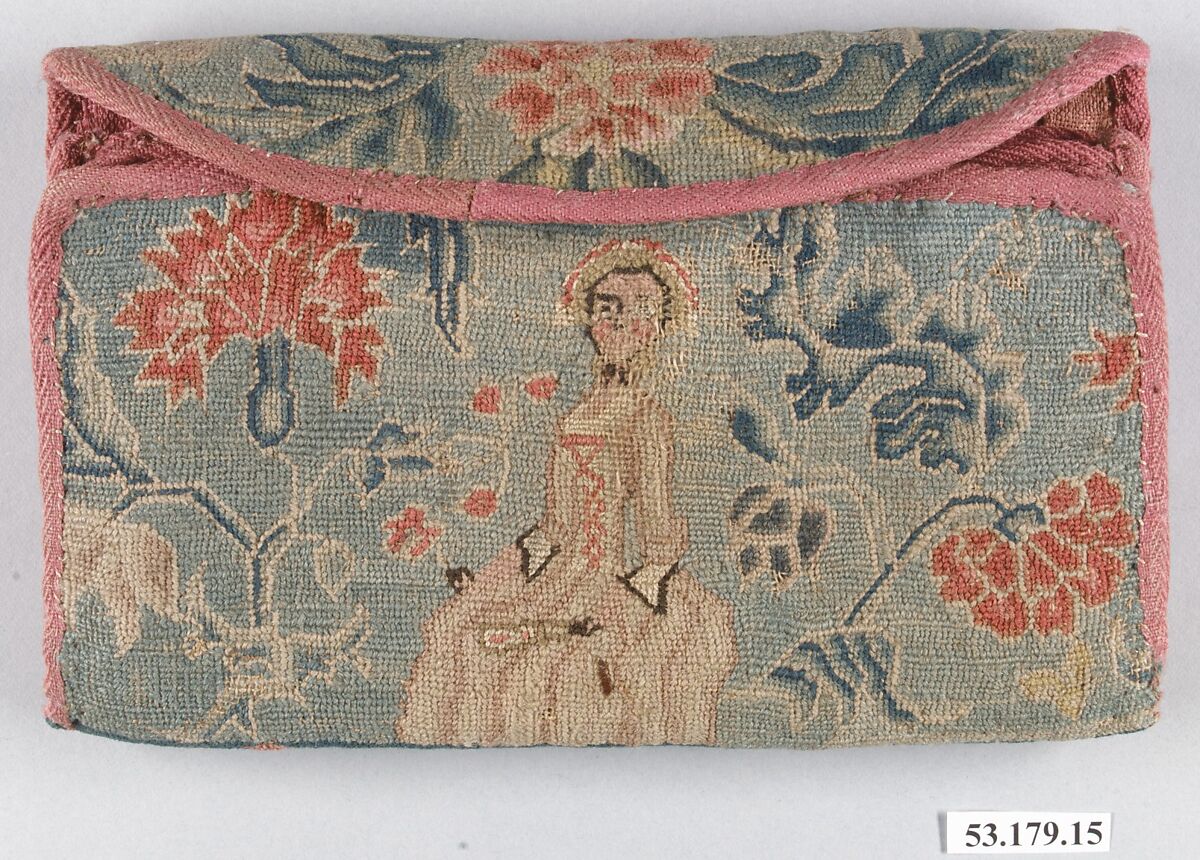 Purse, American, Linen embroidered in Wool, 1725–40, Metropolitan Museum of Art
